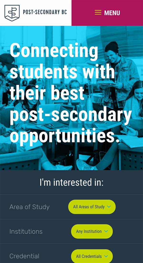 Post-Secondary BC Website Mobile Preview