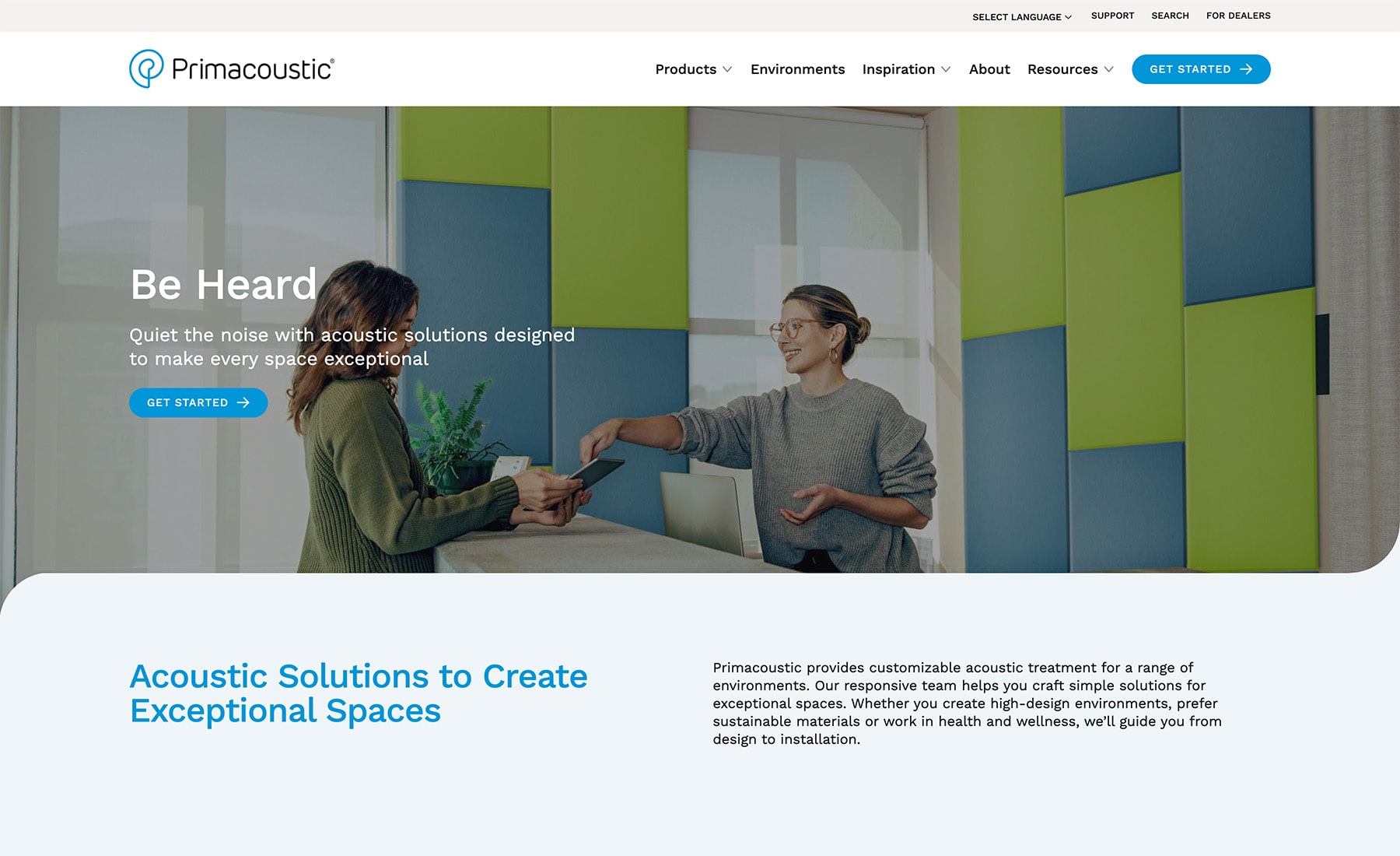 Desktop Primacoustic website design preview